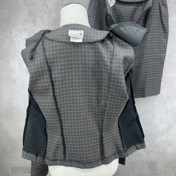 VTG Scarlett Skirt Suit Set Womens 4 Charcoal Windowpane Zip Jacket Hardware 90s - Picture 10 of 10